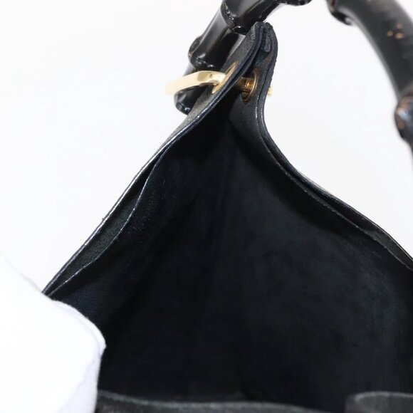 GUCCI Bamboo Shoulder Bag Leather Black Gold 001 2113 1880 Auth 147949 - Picture 11 of 16